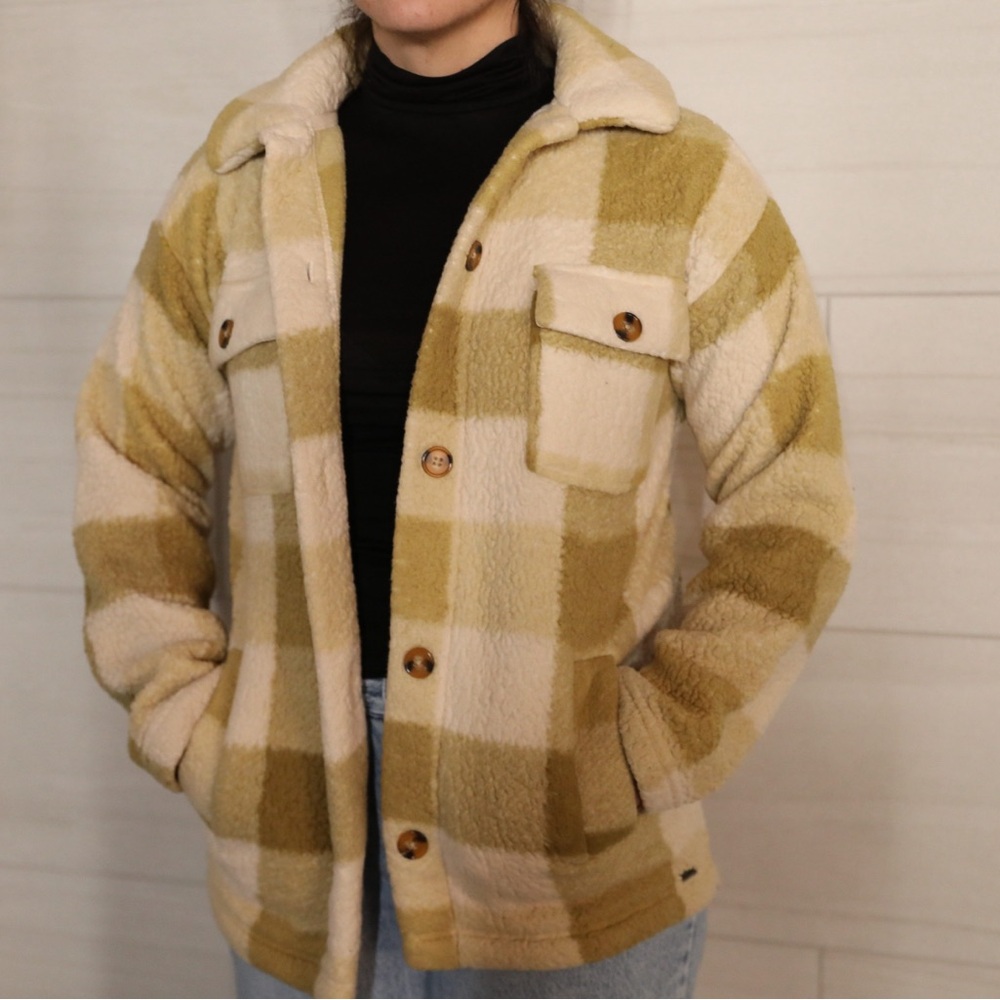 Billabong Plaid Teddy Jacket – Cream/Tan